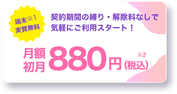 契約期間の縛り・解除料なしで気軽にご利用スタート!初月2,167円(税込)